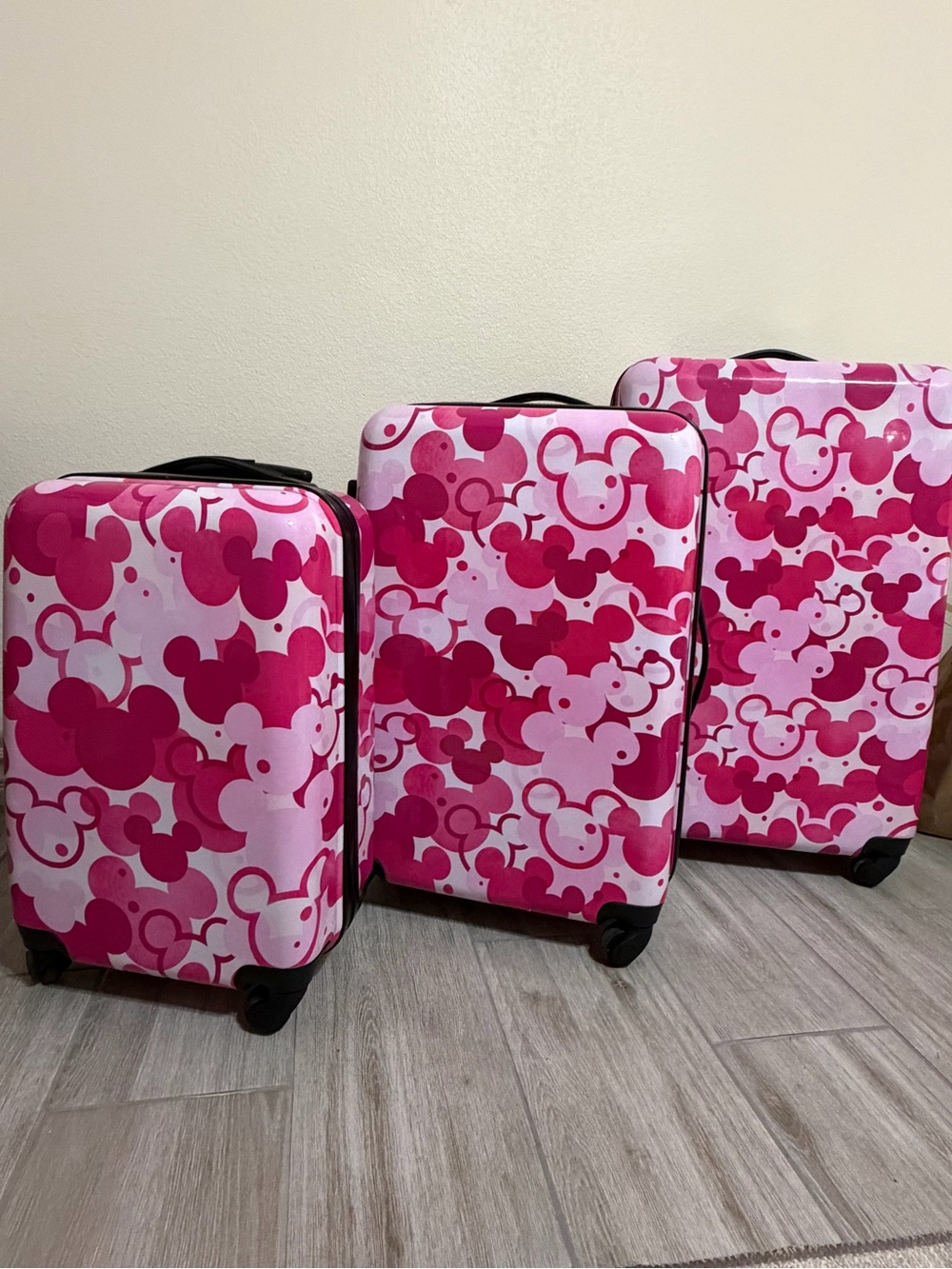 Disney Pink Patterned Kids Rolling Luggage Set